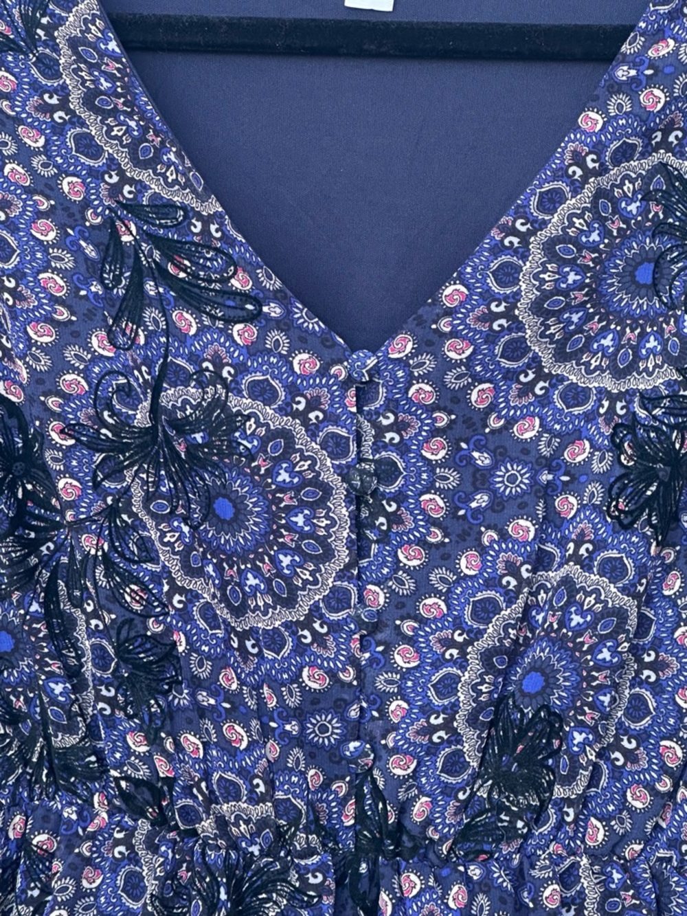Francesca's Collections Paisley Blue Rain Dress Bell Sleeves Boho Size Medium - Picture 2 of 7